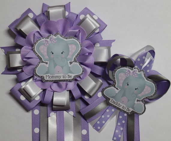 Gray cheveron Baby Girl Elephant Baby Shower Corsage Lavender