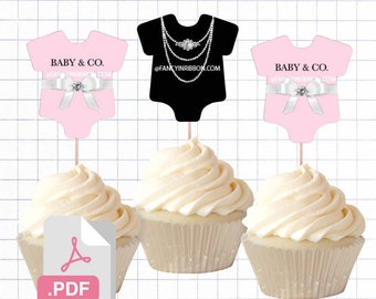 PDF File Baby & Co Pink 2 inch Onesie Tags Cupcake Toppers - Baby Shower Tags Audrey Hepburn Tiffany co