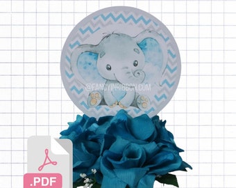 PDF File - The Gray & Baby Blue Baby Elephant Baby Shower Centerpiece Template