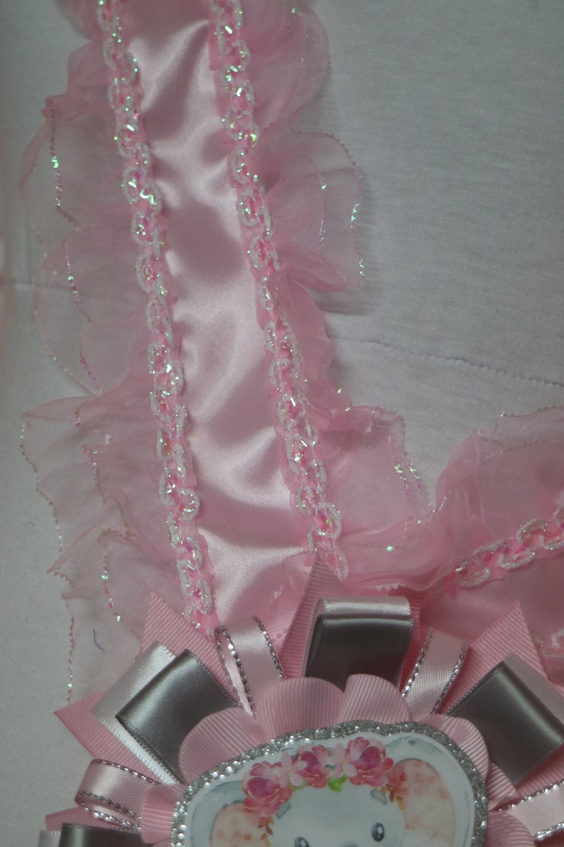 Baby Pink Gray Chevron Baby Elephant Baby Shower Mommy to Be Corsage Belly Sash