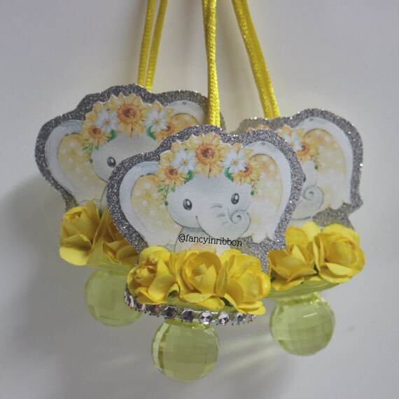 12 Elephant Baby Shower Pacifier Necklaces Yellow Gray Etsy