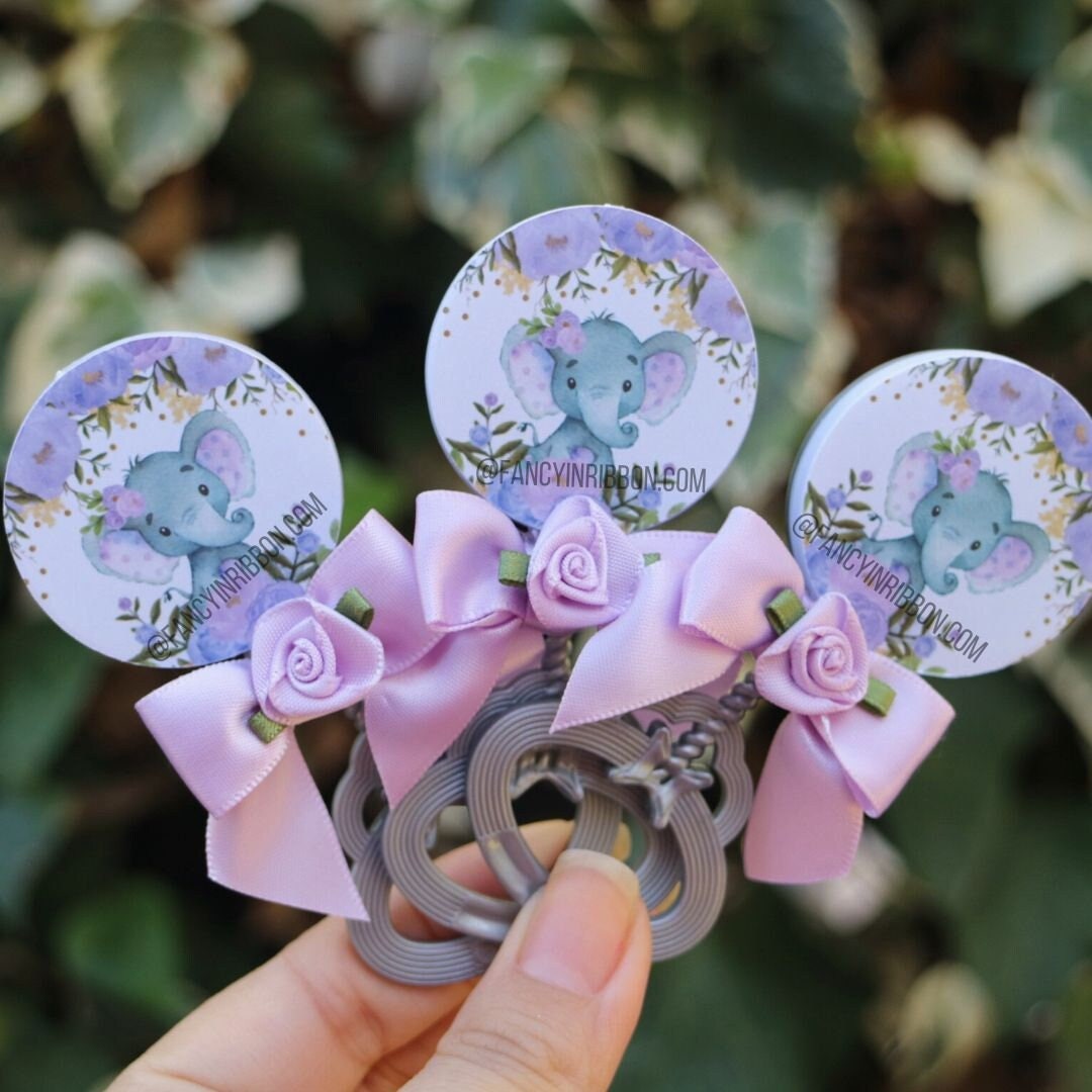 12 Lavender & Gray Floral Elephant Baby Shower Guest Pins - Baby Shower ...