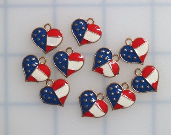 10pc heart usa  charms - Character - Supplies - Embellishment - jewelry Supply - Brooches - 4th of july