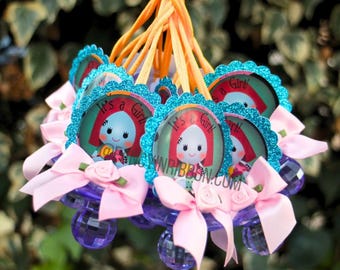 12 Halloween christmas Baby Rag doll It's a girl Baby Shower Pacifier Necklaces - Baby Shower Games