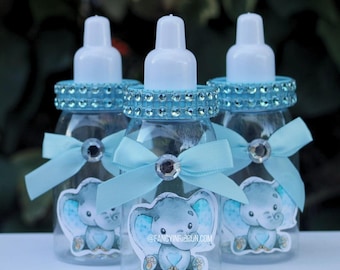 12 Baby Blue Elephant Baby Shower Favors – Decorated Party Bottles