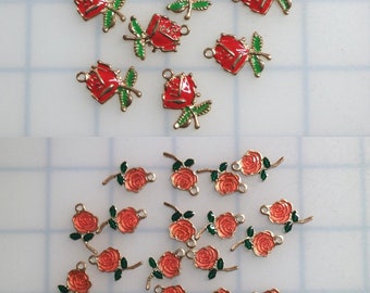 20pc red rose flower charm - Character - Supplies - Embellishment - jewelry Supply - Brooches -