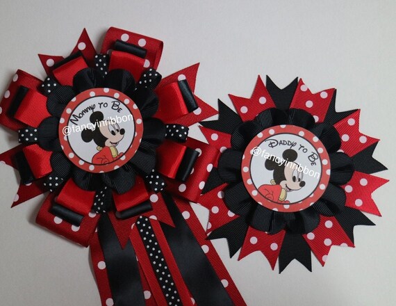 Mickey Mouse Red Black Baby Shower Mommy To Be Corsage Pin Etsy