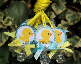 12 Duck Baby Shower Pacifier Necklaces Blue & yellow Baby Boy - Baby Shower Games - Party Decorations