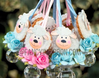 12 Pink and Blue Mix Twins/Gender Reveal Sheep / baby Lamb Themed Baby Shower Pacifier Necklaces - Baby Shower Games