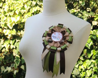 Green Bear Baby Shower, Teddy Bear Sage brown beige balloons Flower, Teddy Bear Corsage Pin, Bear Mommy To Be, Mama bear ribbon corsage