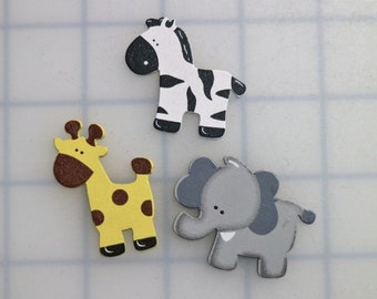 12 Mix Safari Animals Wooden Planar Resin - Resin Flatback - Character - Supplies - Embellishment - Bow Supply - baby shower