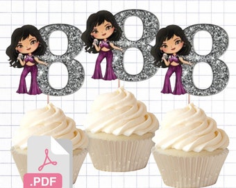 PDF File Pop Star 8th birthday party Themed Cupcake Toppers Selena