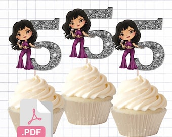 PDF File Pop Star 5th birthday party Themed Cupcake Toppers Selena