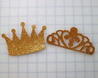 10 gold prince princess crown glitter foam cutout - party decorations - baby shower