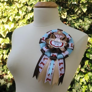 Baby Boy Cowboy Western Baby Blue Brown Themed Mommy To Be Baby Shower Ribbon Corsage Pin Badge