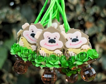 12 Monkey Green Brown Safari Jungle Animal Baby Shower Pacifier Necklaces - Baby Shower Games - Party Decorations