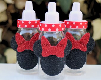 12 Red Polkadot Themed Themed Baby Shower Party Favors Bottles - Baby Shower Games - Party Decorations