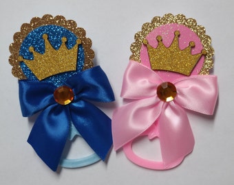 Royal Blue Pink Prince/Princess Baby Shower Guest Pins - Baby Shower Rattles - Party Decorations -