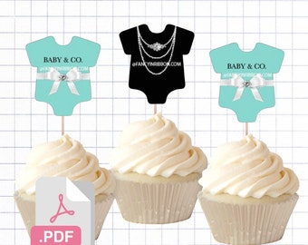 PDF File Baby & Co 2 inch Onesie Tags Cupcake Toppers - Baby Shower Tags Audrey Hepburn Tiffany co