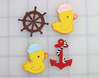 12 Ahoy Duck Wooden Planar Resin - Resin Flatback - Character - Supplies - Embellishment - Bow Supply - baby shower