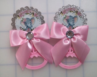 Pink & Gray Floral Elephant Baby Shower Guest Pins - baby shower rattles - Guest Pins - Guest Favors - Grandparent Pins