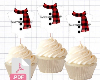 PDF File Snowman Christmas Baby its cold outside plaid 2 inch Onesie Tags/ Cupcake Toppers - Baby Shower Tags