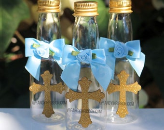 12 Gold Glittered Cross blue - Bautismo/Baptism - First Communion/primera comunión - party favors