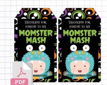 PDF File Halloween Momster Mash Baby Shower Party Themed Thankyou Tags