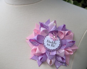 Butterfly Baby Shower Mommy Daddy to Be Ribbon Corsage pin Pink  Lavender