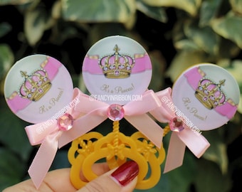 Pink Gold  Princess Baby Shower Guest Pins - Baby Shower Rattles - Party Decorations