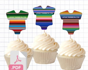 PDF File Fiesta Mexicana Mariachi Serape Baby Boy Themed Cupcake Toppers - Charro - Taco About Baby