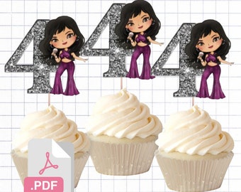 PDF File Pop Star 4th birthday party Themed Cupcake Toppers Selena