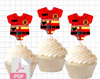 PDF File Firefighter 2 inch Onesie Tags & Cupcake Toppers - Baby Shower Tags