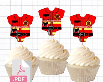 PDF File Firefighter 2 inch Onesie Tags & Cupcake Toppers - Baby Shower Tags