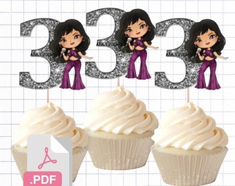 PDF File Pop Star 3rd birthday party Themed Cupcake Toppers Selena