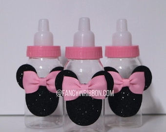Ready to Ship - 12 Baby Pink Bow Mouse Baby Shower Bottle Favors