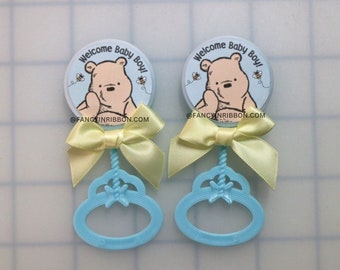 Teddy Bear Mommy to be baby shower corsage ribbon pin classic bear baby blue