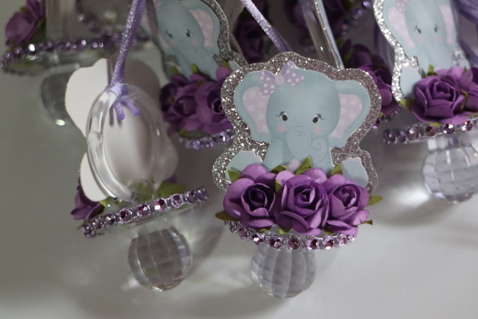 12 Elephant Baby Shower Pacifier Necklaces Lavender & Gray Etsy