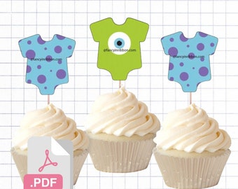 PDF File Monsters Halloween 2 inch Onesie Tags/ Cupcake Toppers - Baby Shower Tags Wazowski Sullivan