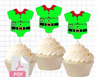 PDF File Christmas Elf its a boy 2 inch Onesie Tags/ Cupcake Toppers - Baby Shower Tags