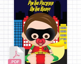 PDF Pin the Pacifier on the baby Game - Baby Shower Games - Superhero villain baby shower