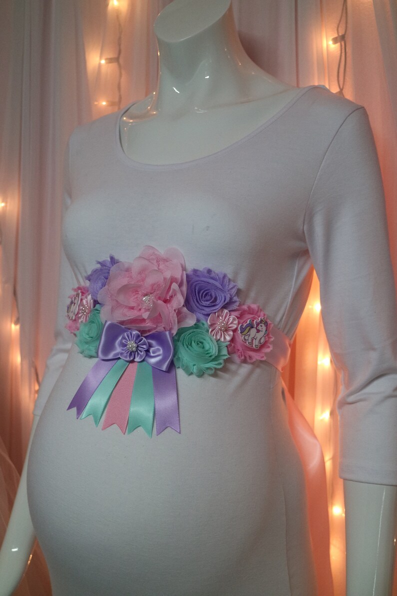 Baby Girl Unicorn Rainbow Baby Shower Mommy To Be Flower Sash Etsy