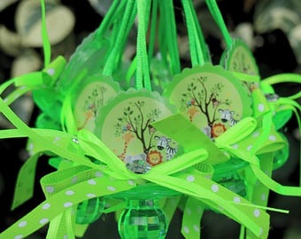12 Green Safari Animal Pacifier Necklaces – Baby Shower Favors