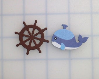 12 Ahoy Whale Wooden Planar Resin - Resin Flatback - Character - Supplies - Embellishment - Bow Supply - baby shower