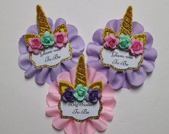 Baby Unicorn Baby Shower Gust Pins - Grandma, Sister to Be Corsage Pin