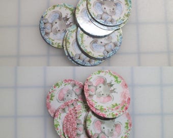 24 pc Baby Shower Cutouts for Pacifiers - Baby pink Baby blue floral elephant Prince Princess