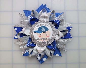 Baby baseball sports baby shower mom corsage pin daddy to be - blue its a boy