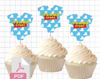 PDF File Cowboy  2 inch Onesie Tags & Cupcake Toppers - Baby Shower