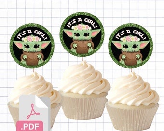 PDF File Space Baby Alien Baby Shower It's a Girl Themed Cupcake Toppers