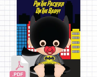 PDF Pin the Pacifier on the baby Game - Baby Shower Games - Superhero villain baby shower